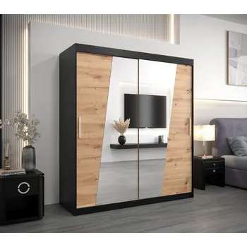 Šatní skříň Skříň s posuvnými dveřmi MIRIAM - šířka 180 cm, černá / dub artisan