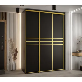Šatní skříň Šatní skříň YVONA 10 - 170/60 cm, černá / zlatá