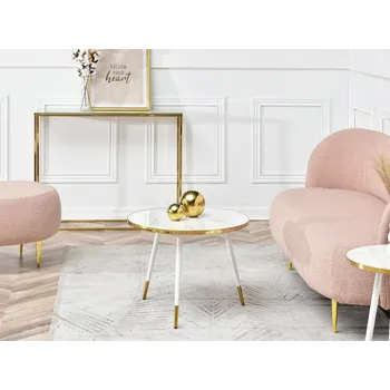 Konferenční stolek Kulatý konferenční stolek JORMAN - bílý mramor / bílý / zlatý