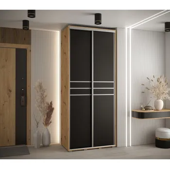 Šatní skříň Šatní skříň ASIRI 10 - 110/45 cm, dub artisan / černá / stříbrná