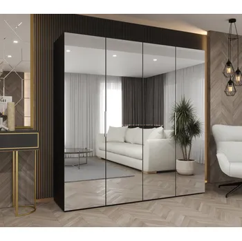 Šatní skříň Zrcadlová šatní skříň 200 cm RABIA - černá / stříbrná