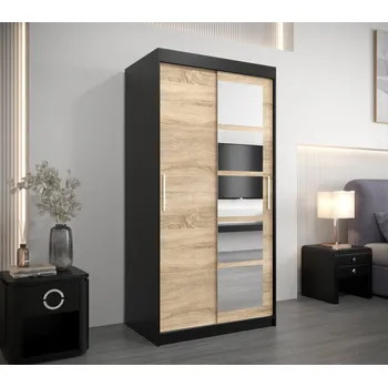 Šatní skříň Šatní skříň se zrcadly ARABELA - šířka 100 cm, černá / dub sonoma