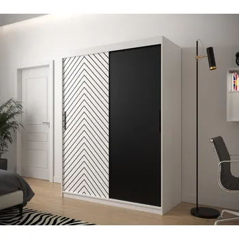 Šatní skříň Šatní skříň s grafikou JANETTE 1 - šířka 150 cm, bílá / černá