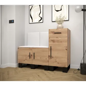 Předsíňová stěna Předsíňová sestava RUMIE 18 - dub artisan, bílé panely z ekokůže