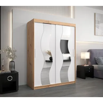 Šatní skříň Šatní skříň se zrcadly IRMA - šířka 150 cm, dub artisan / bílá