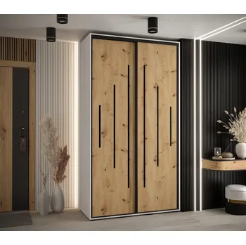 Šatní skříň Šatní skříň ASIRI 12 - 140/60 cm, bílá / dub artisan / černá