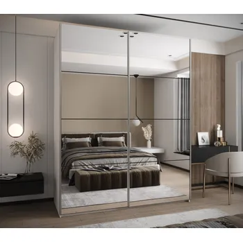 Šatní skříň Dvoudveřová skříň SAMARA 2 - 190 cm, bílá / černá / stříbrná