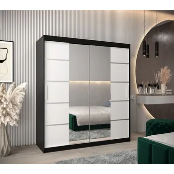 Šatní skříň Skříň se zrcadly VIVIEN - šířka 180 cm, černá / bílá