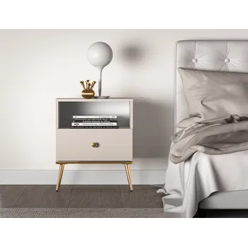 Noční stolek Noční stolek LUNA - béžový / zlatý