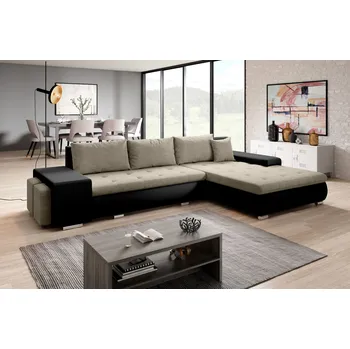 Sedací souprava Rohová sedací souprava s taburety EDERA - černá / béžová