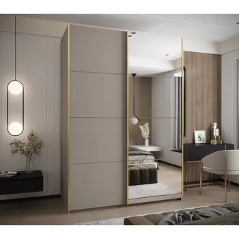 Šatní skříň Dvoudveřová skříň SAMARA 3 - 170 cm, kašmír / zlatá