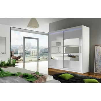 Šatní skříň Šatní skříň 180 cm se zrcadlem a LED osvětlením FLORENCIO 3 - bílá
