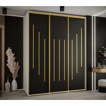 Šatní skříň Šatní skříň YVONA 8 - 190/60 cm, bílá / černá / zlatá