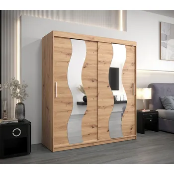 Šatní skříň Skříň s posuvnými dveřmi LINA - šířka 180 cm, dub artisan