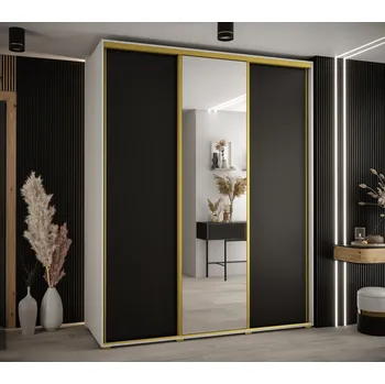 Šatní skříň Šatní skříň YVONA 3 - 190/60 cm, bílá / černá / zlatá