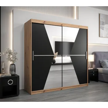 Šatní skříň Šatní skříň MILANA - šířka 200 cm, dub artisan / černá