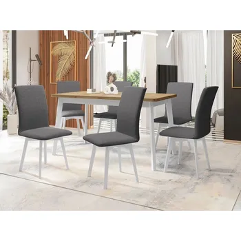 Jídelní stůl Moderní jídelní sestava 6+1 ADELBITE 10 - dub artisan / bílá / ocelová šedá