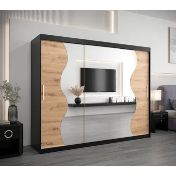 Šatní skříň Šatní skříň ROZALIE - šířka 250 cm, černá / dub artisan