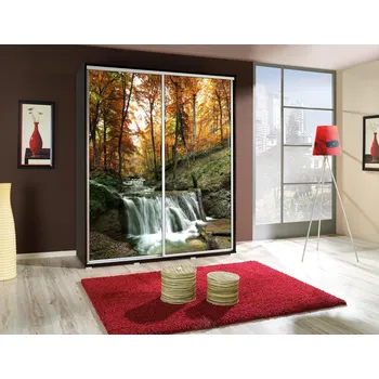 Šatní skříň Vysoká šatní skříň 155 cm s potiskem DANUBE 13 - kaštan wenge