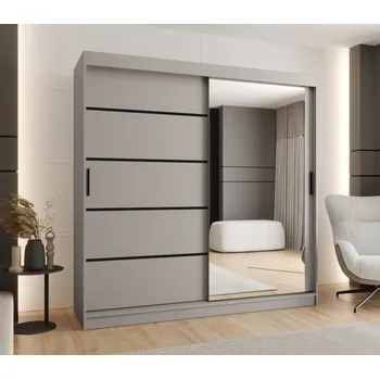 Šatní skříň Široká šatní skříň 200 cm CASANDRA se zrcadlem - kašmír / černá