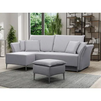 Sedací souprava Rohová rozkládací sedačka KURI - světlá šedá / stříbrné nožky