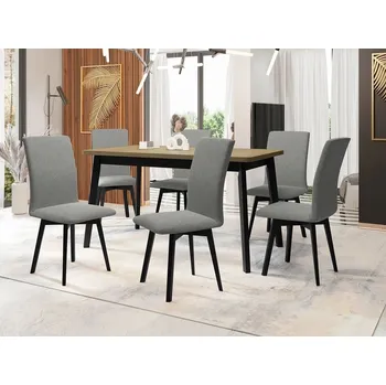 Jídelní stůl Moderní jídelní sestava 6+1 ADELBITE 10 - dub sonoma / černá / šedá