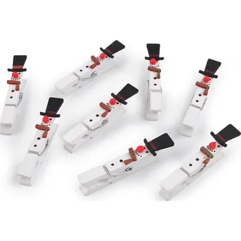 Vánoční dekorace Vánoční dřevěný kolíček sněhulák, sob, střední, 2 bílá sněhulák