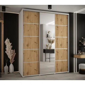 Šatní skříň Šatní skříň YVONA 5 - 190/60 cm, bílá / dub artisan / stříbrná