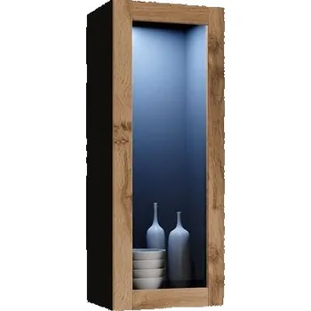 Policová skříň Závěsná vitrína ASHTON - černá / dub wotan