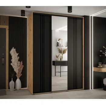 Šatní skříň Šatní skříň YVONA 7 - 170/60 cm, dub artisan / černá / černá