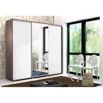 Šatní skříň Prostorná třídveřová šatní skříň 250 cm LEONARDO - čokoláda / bílá