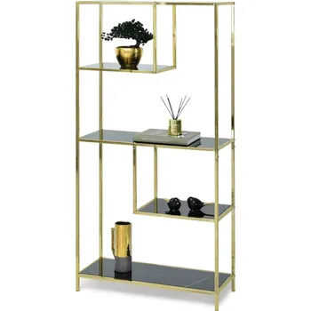 regál Policový regál STELIAN - zlatý / černý mramor