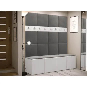 Předsíňová stěna Stěna do předsíně s botníkem a panely 42x42 SELAND 6 - bílá / tmavě šedá