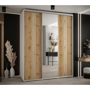 Šatní skříň Šatní skříň YVONA 7 - 190/60 cm, bílá / dub artisan / stříbrná