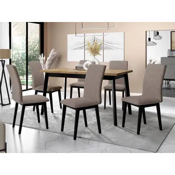 Jídelní stůl Moderní jídelní sestava 6+1 ADELBITE 9 - dub artisan / černá / hnědá 1