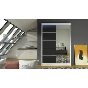 Šatní skříň Posuvná šatní skříň 120 cm se zrcadlem a LED RGB osvětlením SAMANRE 3 - bílá / černá