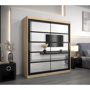 Šatní skříň Skříň s posuvnými dveřmi DANIELA - šířka 180 cm, dub sonoma / černá