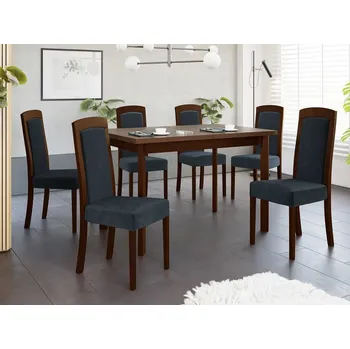 Jídelní stůl Nábytek do jídelny 6+1 ADELBITE 11 - ořech / modrý
