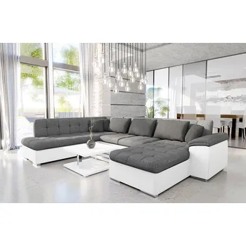 Sedací souprava Rohová sedací souprava NELLI 2 - bílá ekokůže / tmavá šedá, pravý roh