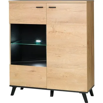 Komoda Prosklená komoda s LED osvětlením YUNA 2 - dub lefkas / černá