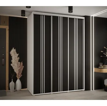 Šatní skříň Šatní skříň YVONA 6 - 180/60 cm, bílá / černá / stříbrná