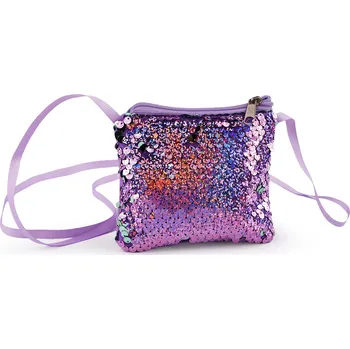 Dívčí kabelka / pouzdro na krk s flitry 11x10 cm, střední, 4 fialová lila zelená