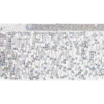 Třásně s holografickými flitry šíře 15 cm, střední, 1 stříbrná hologram