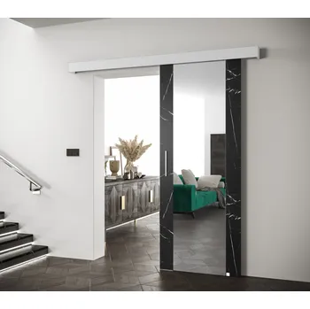 Interiérové dveře Posuvné dveře se stříbrnými úchyty SALOME 2 - černý mramor / bílé