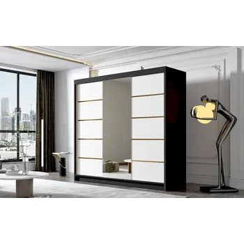 Šatní skříň Šatní skříň se zrcadlem MILINA - 200 cm, černá / bílá