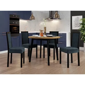 Jídelní stůl Sestava 4+1 do jídelny SALUSIA 1 - dub grandson / černá / modrá