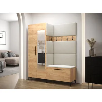 Předsíňová stěna Předsíňová stěna s botníkem a čalouněnými panely ANDORA 5 - dub zlatý / béžová