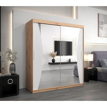 Šatní skříň Skříň s posuvnými dveřmi MARTA - šířka 180 cm, dub artisan / bílá