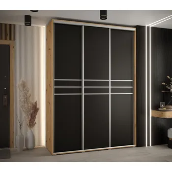 Šatní skříň Šatní skříň YVONA 10 - 170/45 cm, dub artisan / černá / stříbrná