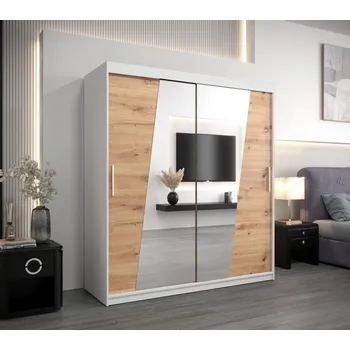 Šatní skříň Skříň s posuvnými dveřmi MIRIAM - šířka 180 cm, bílá / dub artisan